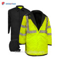 High Visibility Class 3 Waterproof Rain Jackets With Orange And Yellow Color,Reversible Mid-Length Hi Vis Safety Raincoat